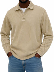 Men's Stylish Casual Corduroy Lapel Long-sleeved Polo Shirt 