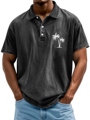 Men's Retro Lapel Coconut Tree Printed Casual Short Sleeve POLO Shirt