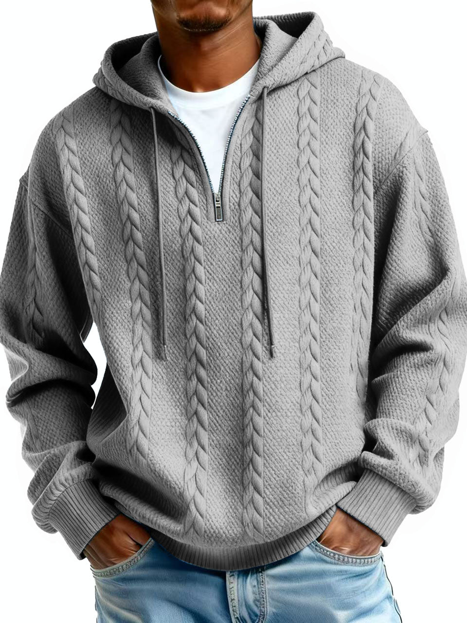 Men's Clothing Fashionable Casual Jacquard Fabric Zipper Pockets Long-sleeved Sweatshirt