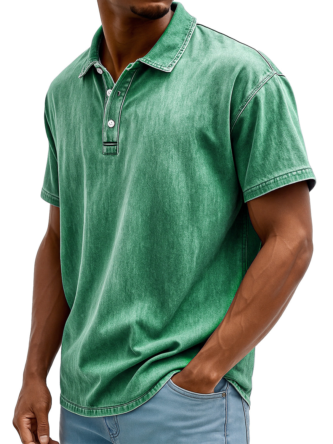 Men's Retro Lapel Button Down Daily Casual Solid Color Short-sleeved Polo Shirt