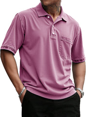 Men's Stylish Retro Pure Cotton Distressed Fabric Pocket Lapel Polo Shirt 