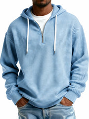 Men's Stylish Casual Waffle Fabric Half-zip Hooded Sweatshirt 