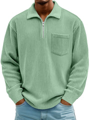 Men's Daily Casual Ribbed Lapel Manhattan Loose Long-sleeved Polo Shirt