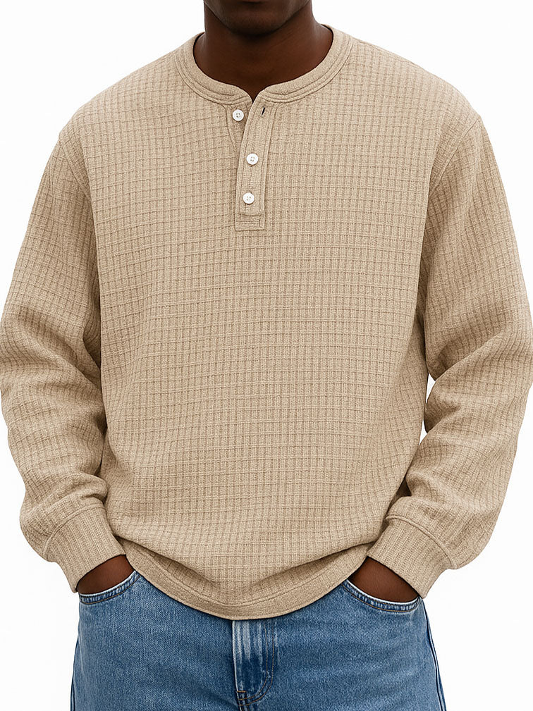  Men's Stylish Casual Corn-patterned Corduroy Fabric Stand-up Collar Half-zip Long-sleeved Henley Shirt