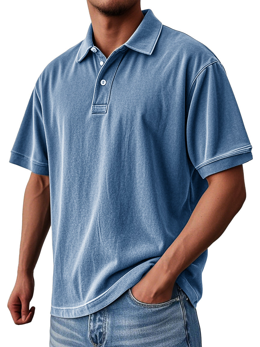 Men's Fashion Casual Vintage Washed Short-sleeved Lapel Polo Shirt