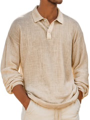 Men's Retro Everyday Lapel Button-down Casual Comfortable Long-sleeved Polo Shirt