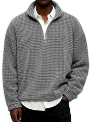 Men's Daily Textured Stand Collar Zipper Casual Sweatshirt