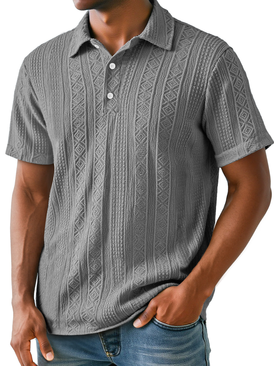 Men's Daily Lapel Jacquard Texture Casual Short-sleeved Polo Shirt