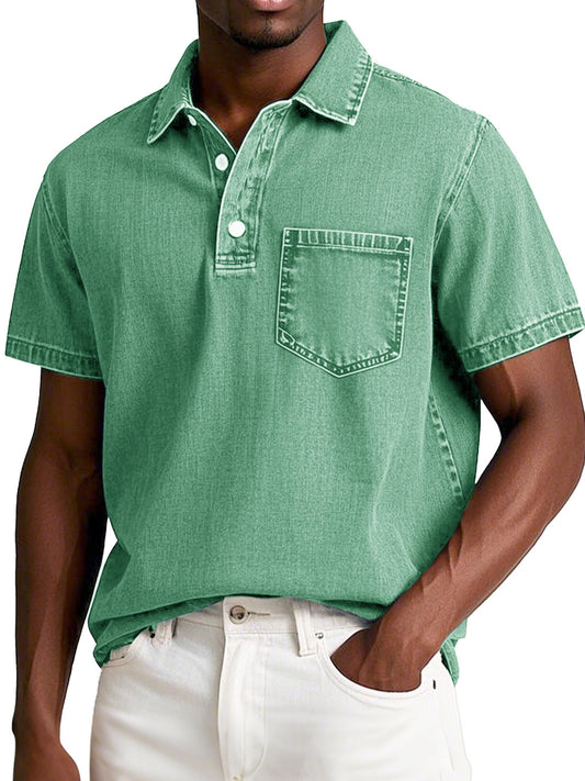 Men's Fashion Retro Distressed Short Sleeve Lapel Polo Shirt