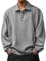 Men's Daily Jacquard Texture Lapel Button Long Sleeved Polo Shirt