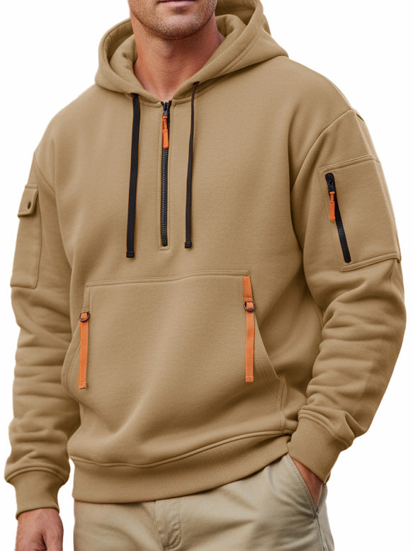 Men's Casual Sportswear Hoodie With Multiple Zipper Pockets.