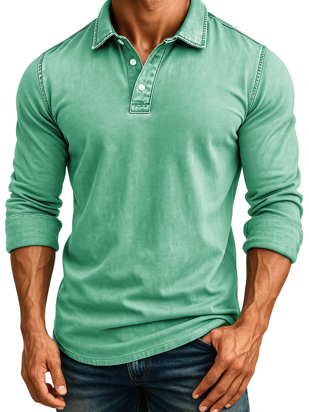 Men's Retro Fashion Distressed Lapel Long-sleeved Polo Shirt