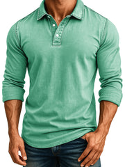 Men's Retro Fashion Distressed Lapel Long-sleeved Polo Shirt