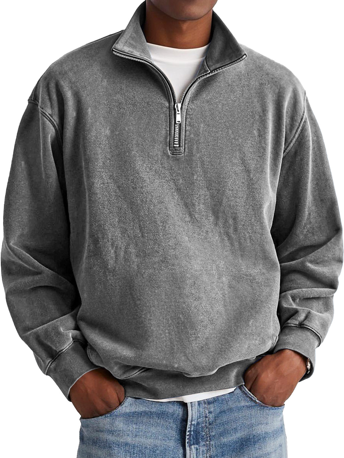 Men's Fashion Retro Stand Collar Zipper Hole Sweatshirt