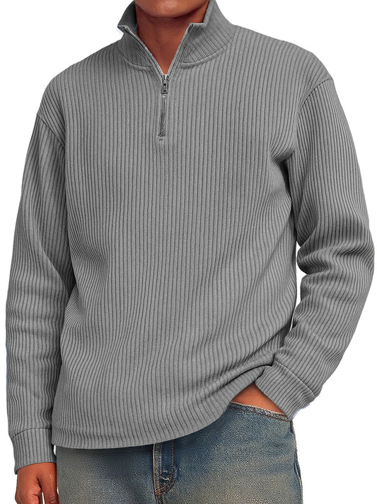 Men's Fashion Striped Stand Collar Zipper Casual Long Sleeve T-shirt