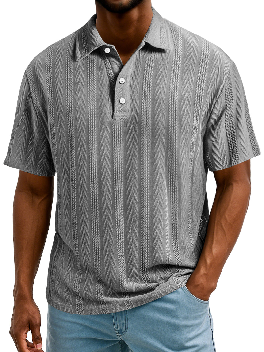 Men's Daily Simple Texture Lapel Button Casual Short-sleeved Polo Shirt