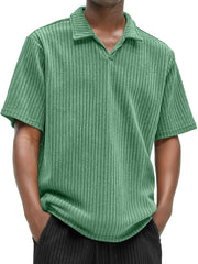 Men's Daily Texture Casual V-neck Solid Color Comfortable Short-sleeved Polo Shirt