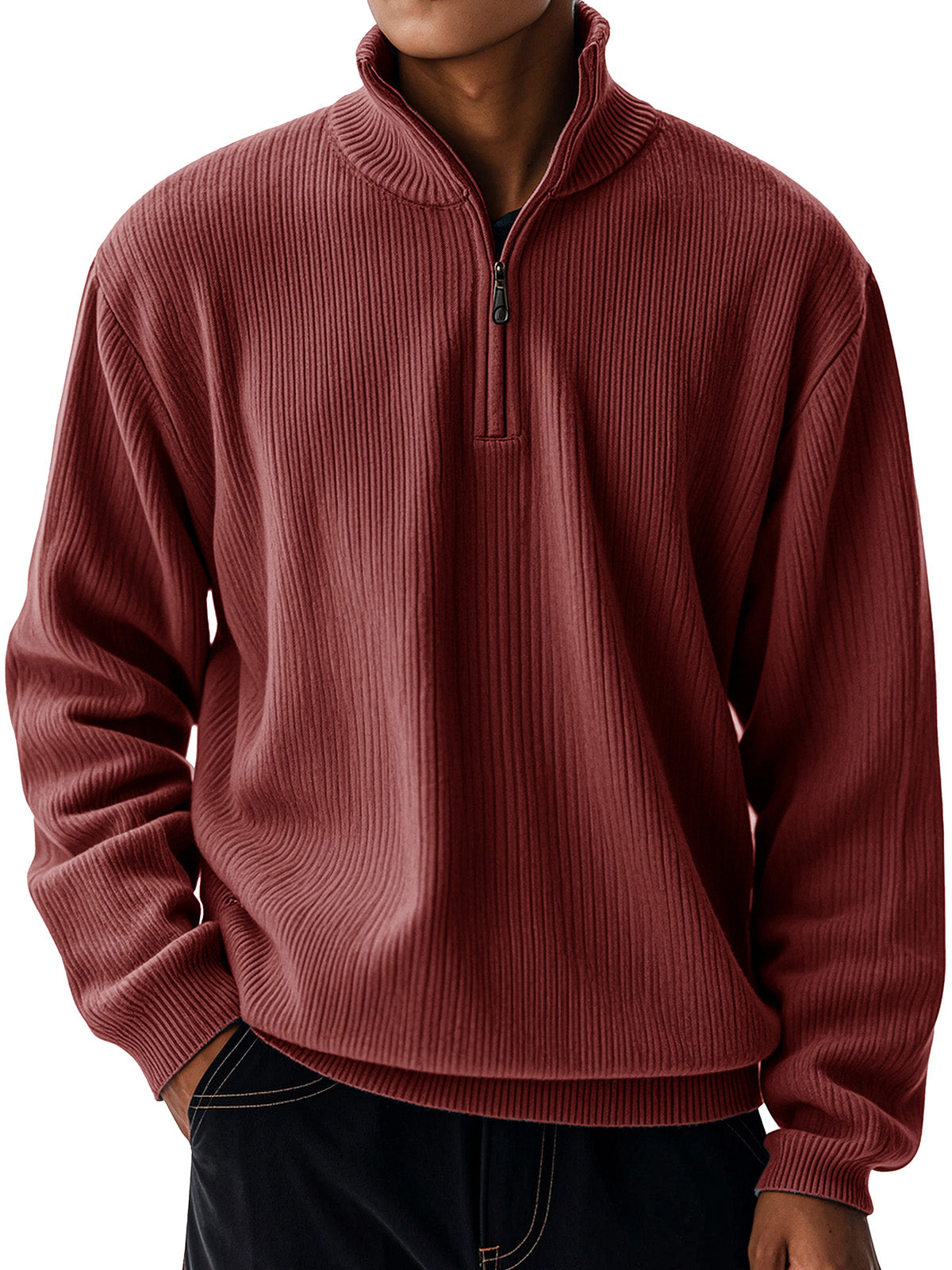 Men's Casual Loose Zipper Stand-neck Long-sleeved Sweater
