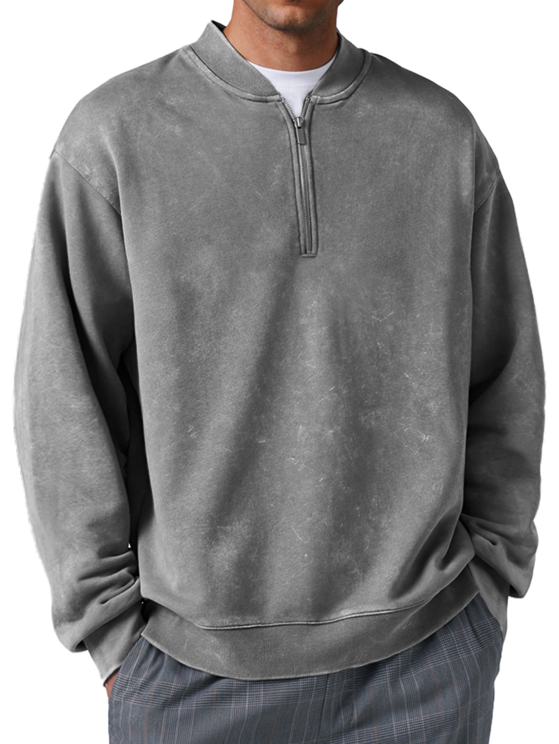 Men's Retro Everyday Baseball Collar Zipper Distressed Comfortable Sweatshirt