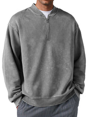 Men's Retro Everyday Baseball Collar Zipper Distressed Comfortable Sweatshirt