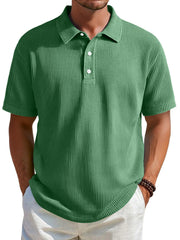 Men's Daily Ribbed Lapel Button Casual Solid Color Short-sleeved Polo Shirt