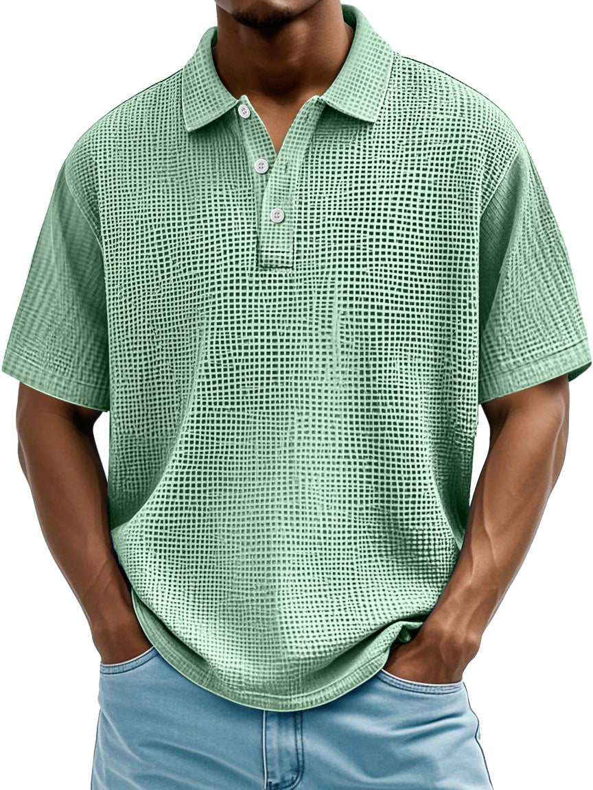 Men's Daily Casual Waffle Texture Solid Color Loose Short-sleeved Polo Shirt