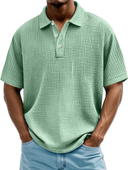 Men's Daily Casual Waffle Texture Solid Color Loose Short-sleeved Polo Shirt
