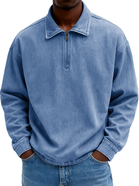 Men's Stylish Casual Retro Zippered Lapel Long-sleeved Loose-fitting Distressed Sweatshirt 