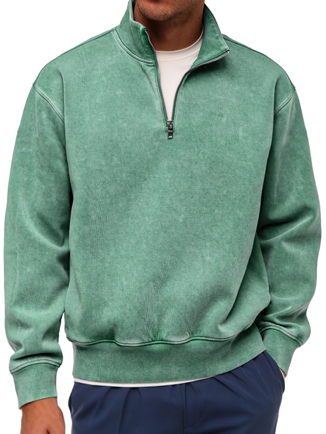 Men's Retro Fashion Stand Collar Zipper Casual Loose Sweatshirt