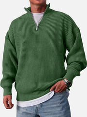 Men's Casual Fashion Loose Zipper Stand Collar Solid Color Sweater