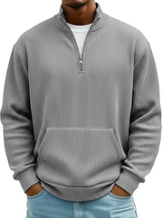 Men's Pit Stripe Stand Collar Zipper Loose Pocket Casual Hoodie