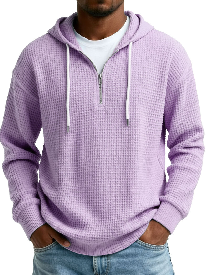 Men's Wear Fashionable Casual Waffle Fabric Semi-zipper Hooded Hooded Hoodie 