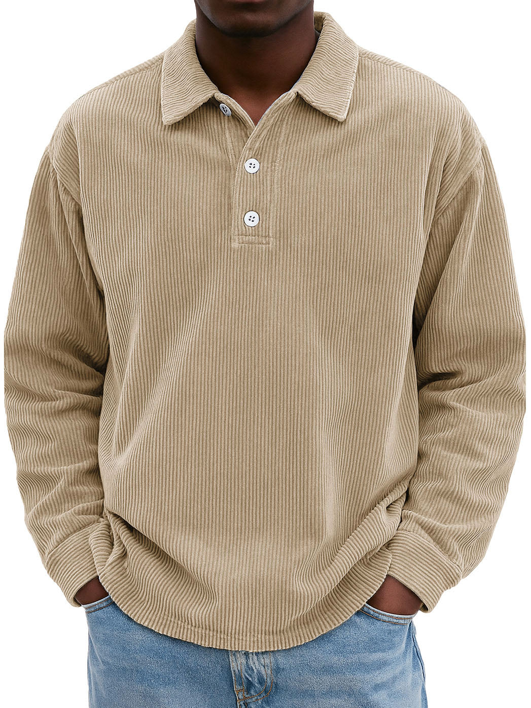 Men's Stylish Retro Casual Corduroy Lapel Long-sleeved Polo Shirt 