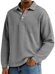 Men's Daily Ribbed Lapel Button-down Casual Pocket Polo Shirt