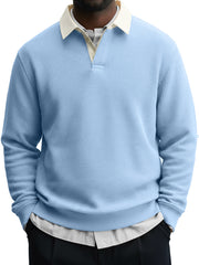 Men's Casual Stylish Waffle Contrast Lapel Sweatshirt