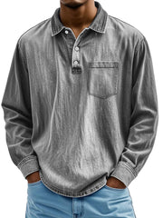 Men's Retro Lapel Button Casual Pocket Comfortable Long Sleeve Polo Shirt