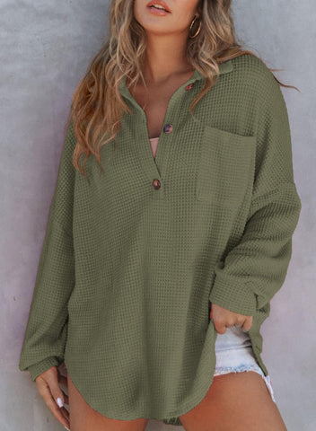 Women's Waffle Knit Henley Button Shirt Jacket