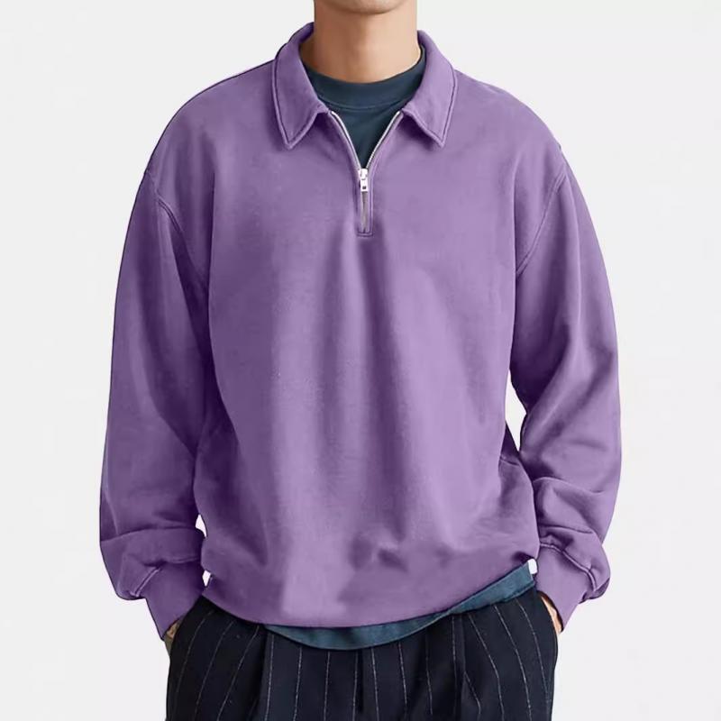 Men's Casual Half-zip Lapel Loose Pullover Polo Shirt