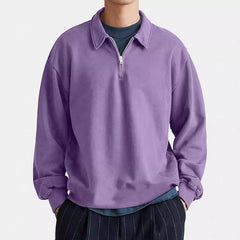 Men's Casual Half-zip Lapel Loose Pullover Polo Shirt