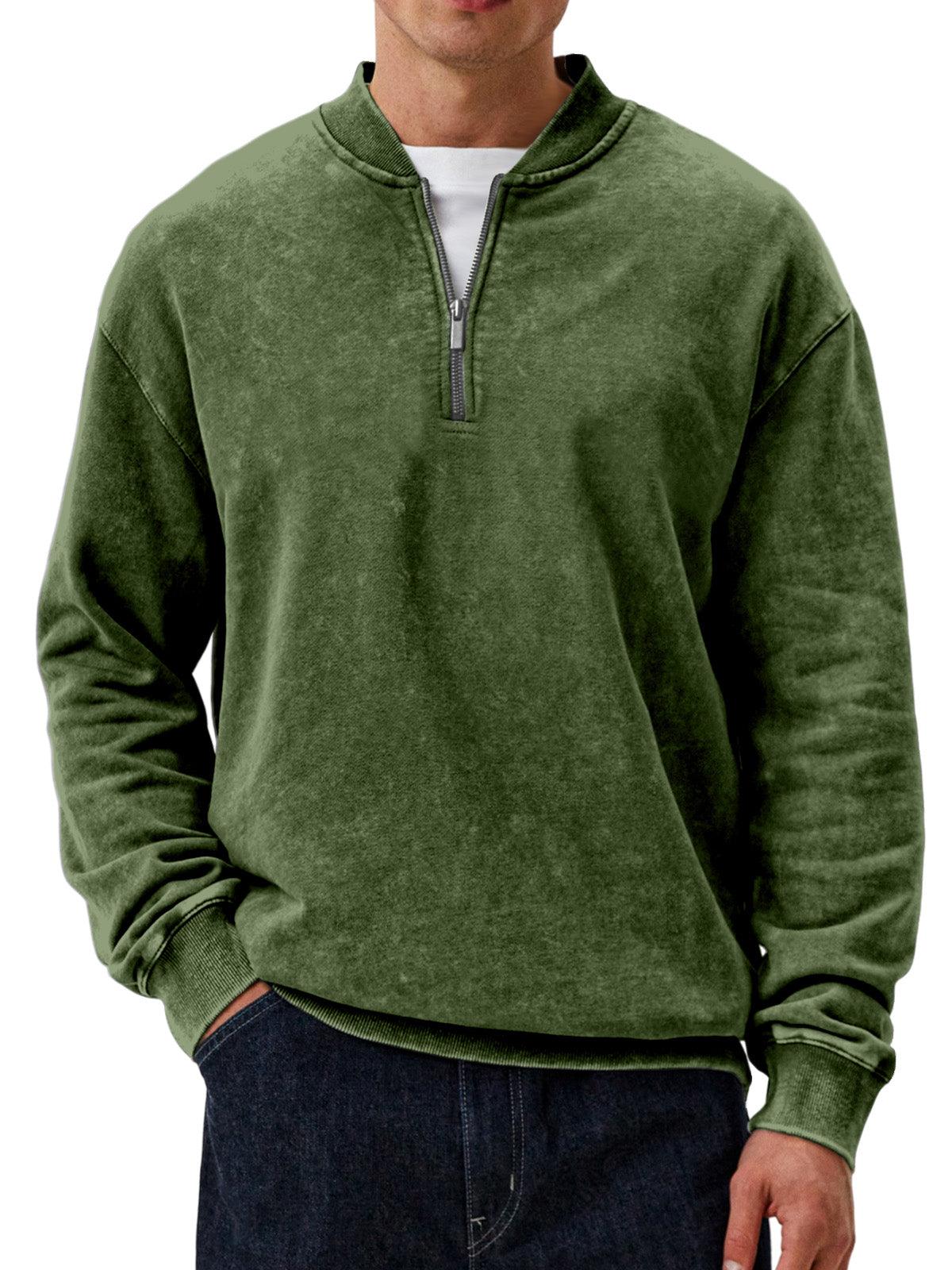 Men's Casual Retro Baseball Collar Zipper Long-sleeved Sweatshirt