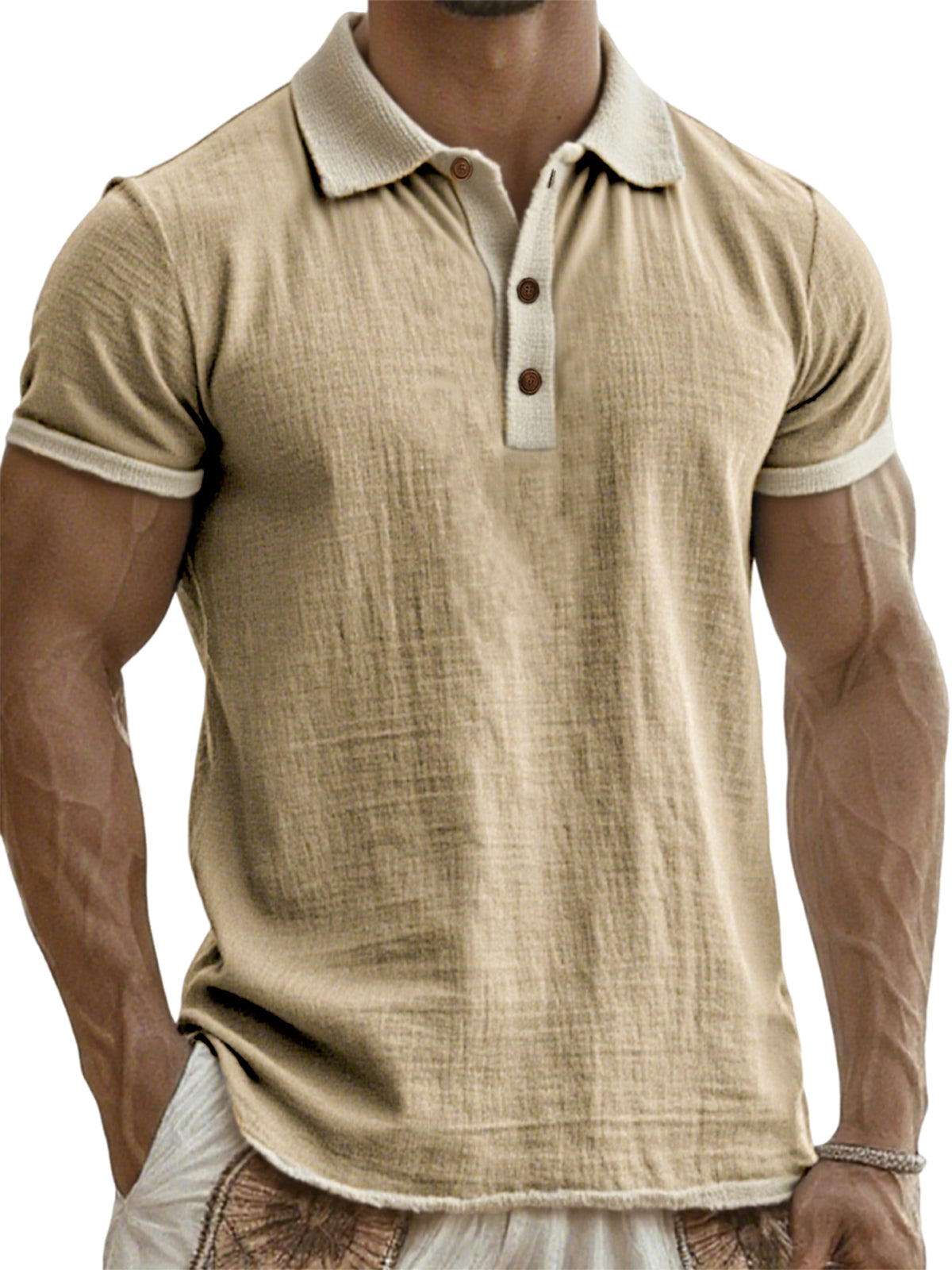 Men's Breathable Linen Crinkled Casual Colorblock Vacation Daily Short-sleeved Polo Shirt