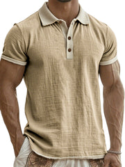 Men's Breathable Linen Crinkled Casual Colorblock Vacation Daily Short-sleeved Polo Shirt