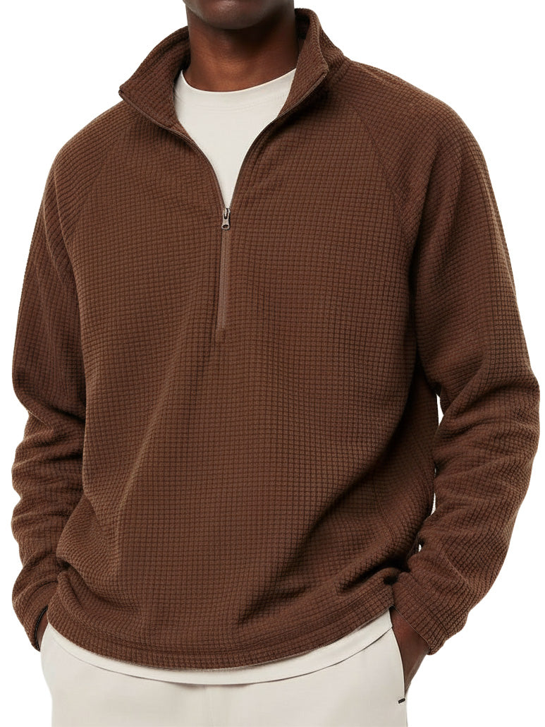 Men's Casual Solid Corduroy Stand Collar Zipper  Sweatshirt