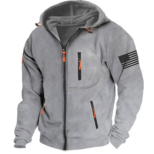 Men's American Flag Hoodie Jacket Zip Up Vacation Streetwear Fleece Hoodie