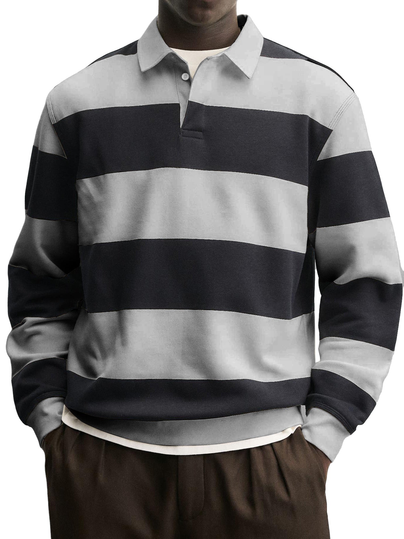 Men's Casual Striped Contrast Collar Polo Shirt