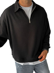 Men's Casual  Everyday Zipper Ribbed Long Sleeved Sweatshirt