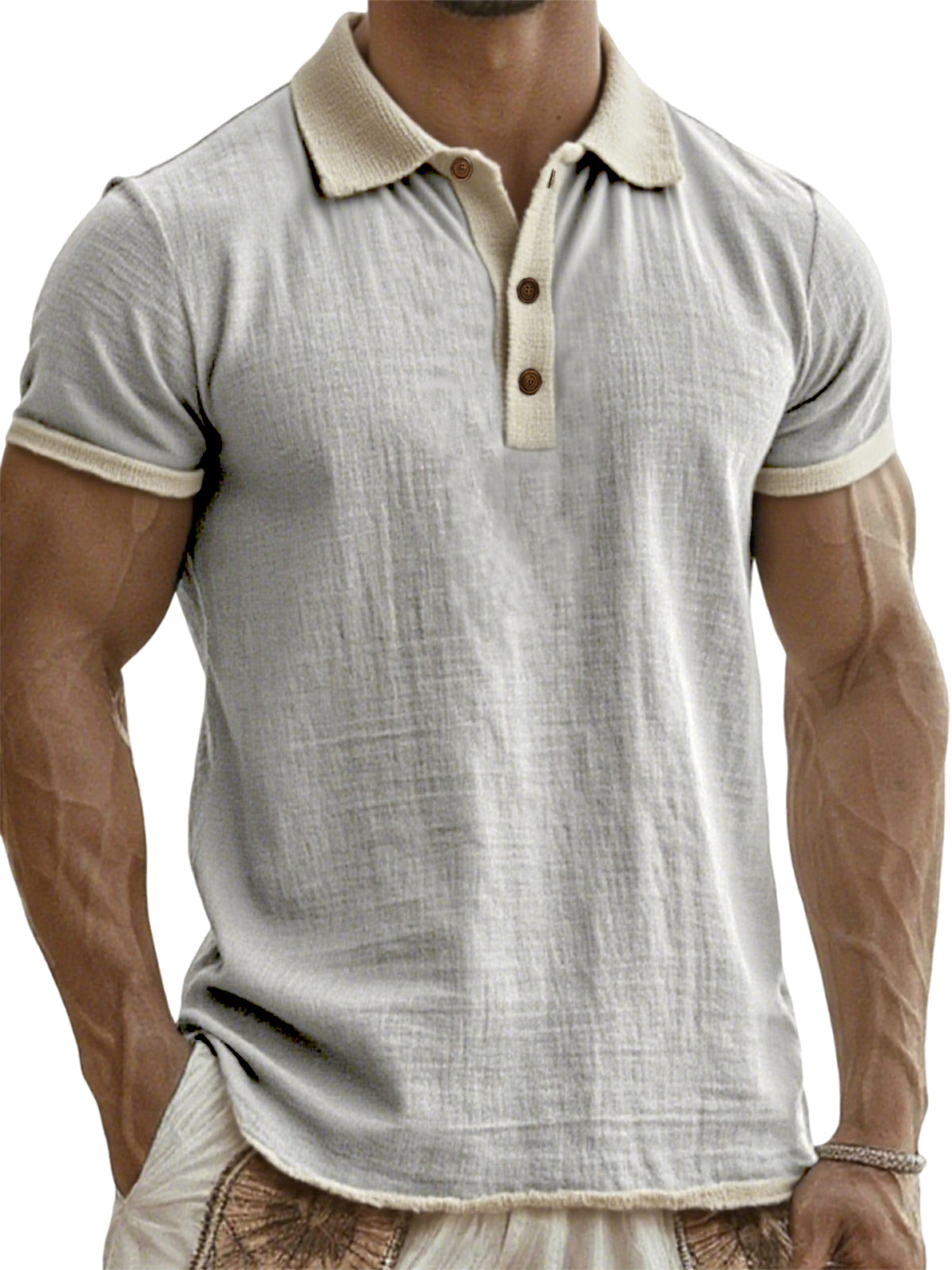 Men's Breathable Linen Crinkled Casual Colorblock Vacation Daily Short-sleeved Polo Shirt