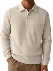 Men's Casual Comfortable Waffle Pocket Long-sleeved Polo Shirt