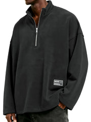 Men's Half-Zip Polar Fleece Stand Collar Embroidered Label Sweatshirt