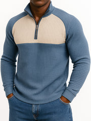 Men's Retro Casual Waffle Quarter-Zip Stand-up Collar Sweatshirt